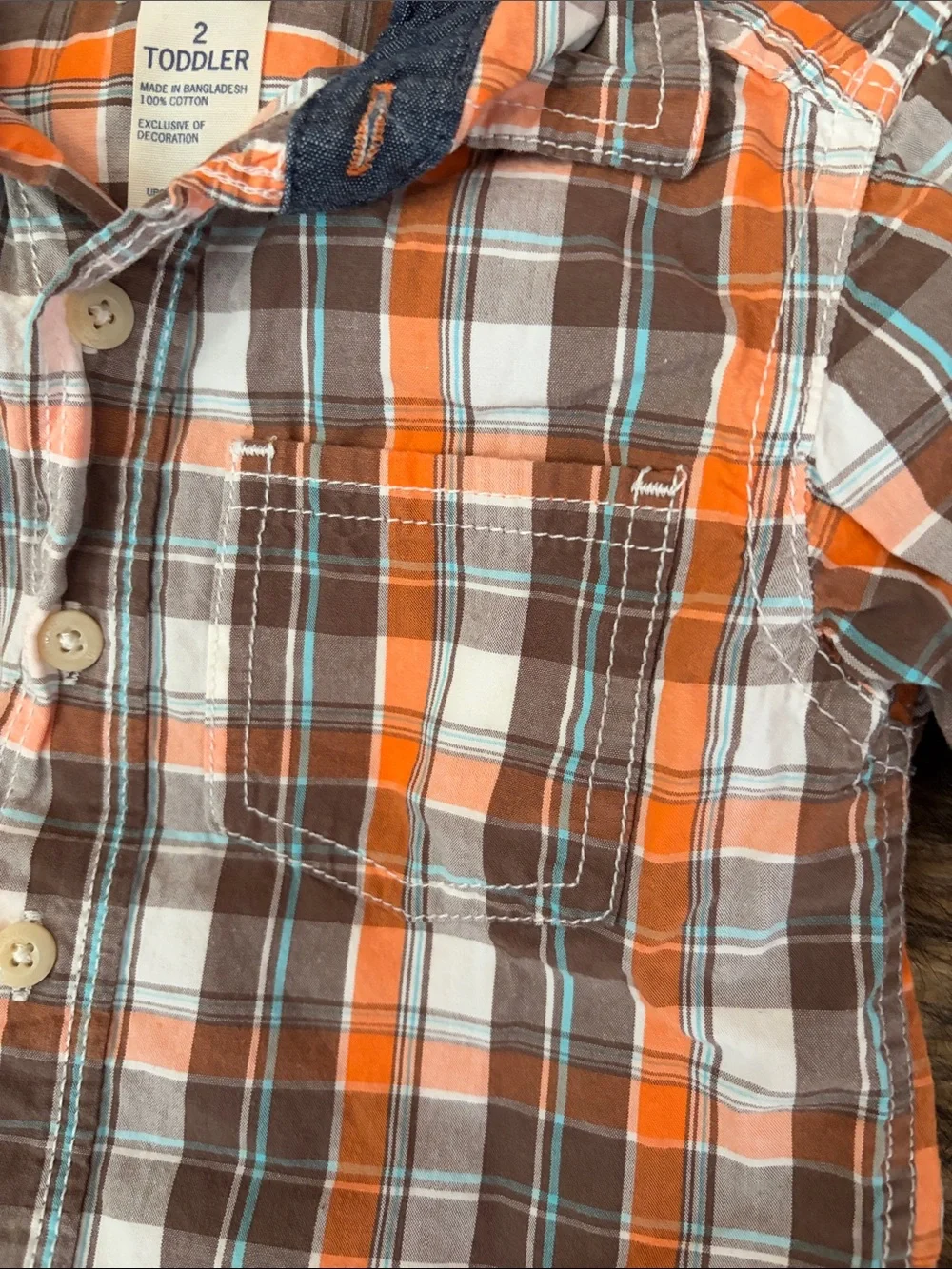 OshKosh B'gosh Orange, Brown & White Plaid Short-Sleeve Button-Up Size 2T